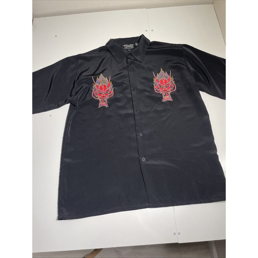 Dragonfly Clothing Mens Flaming Skull Button Down Shirt Size Large